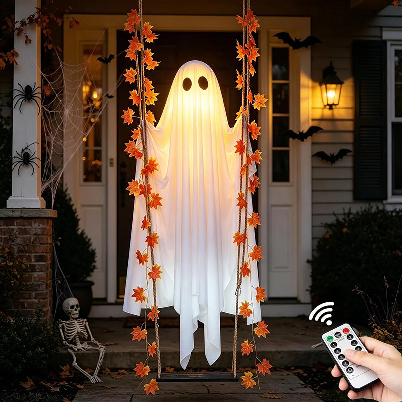 LED Luminous Hanging Swinging Ghost – Adjustable Brightness, Remote Control Halloween Yard Flying Ghost Decoration