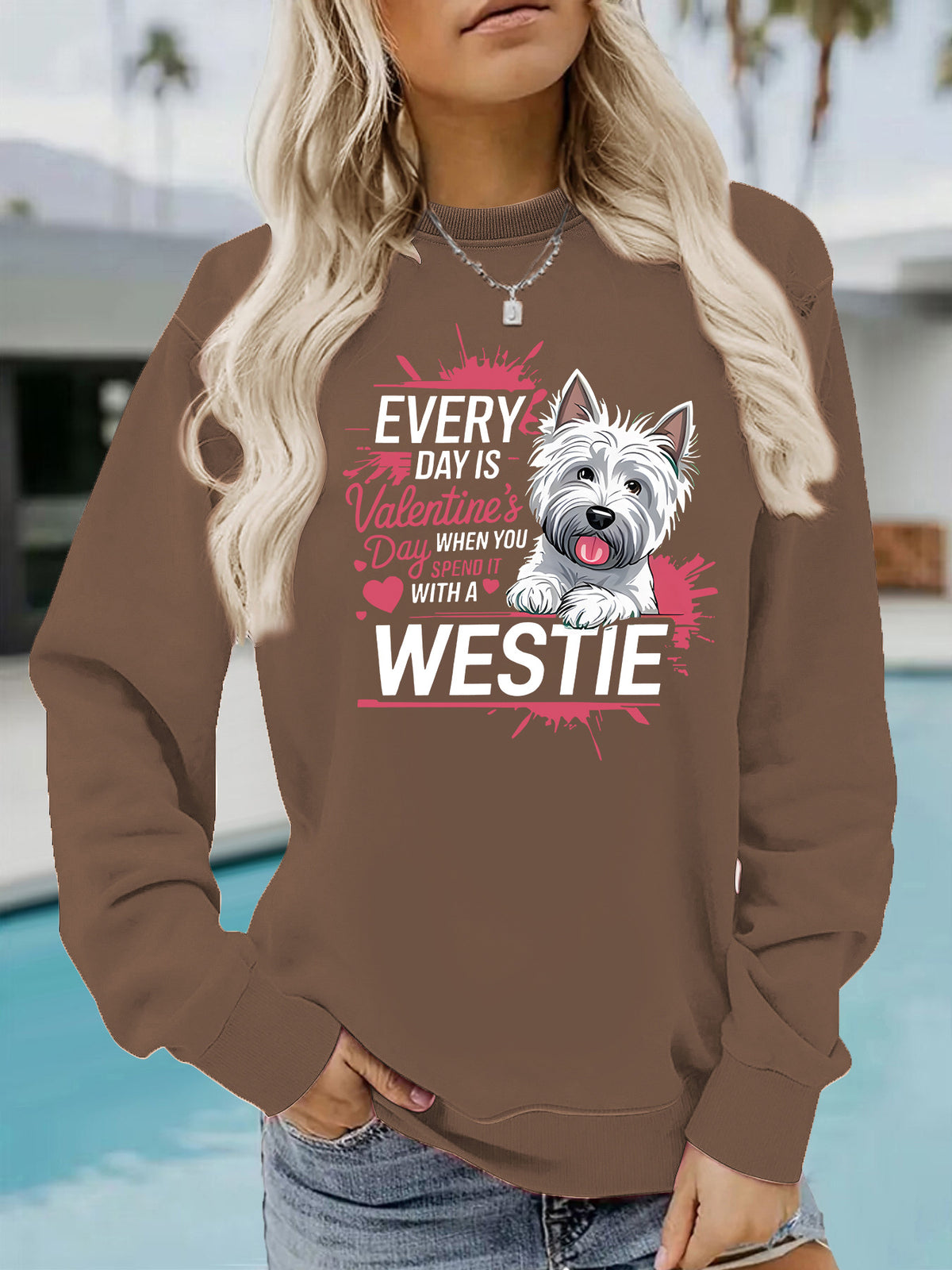 West Highland White Stem Love Printed Round Neck Velvet Hoodie