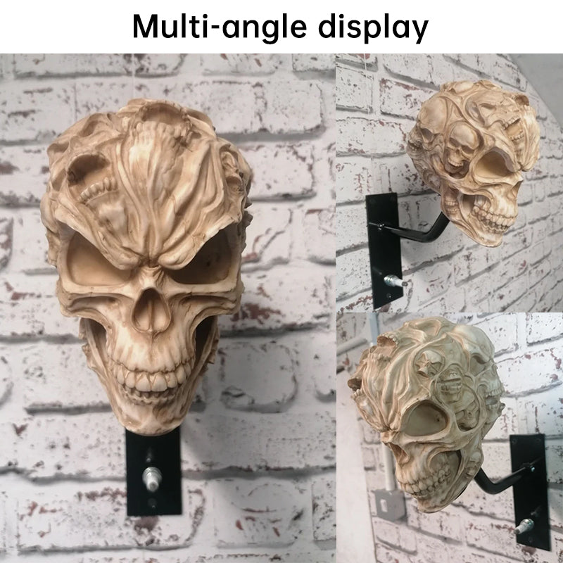 Antique Skeleton Helmet Wall Mount – Resin Motorcycle Helmet Holder, Gothic Bike Decor, Novelty Gear Storage Display Rack