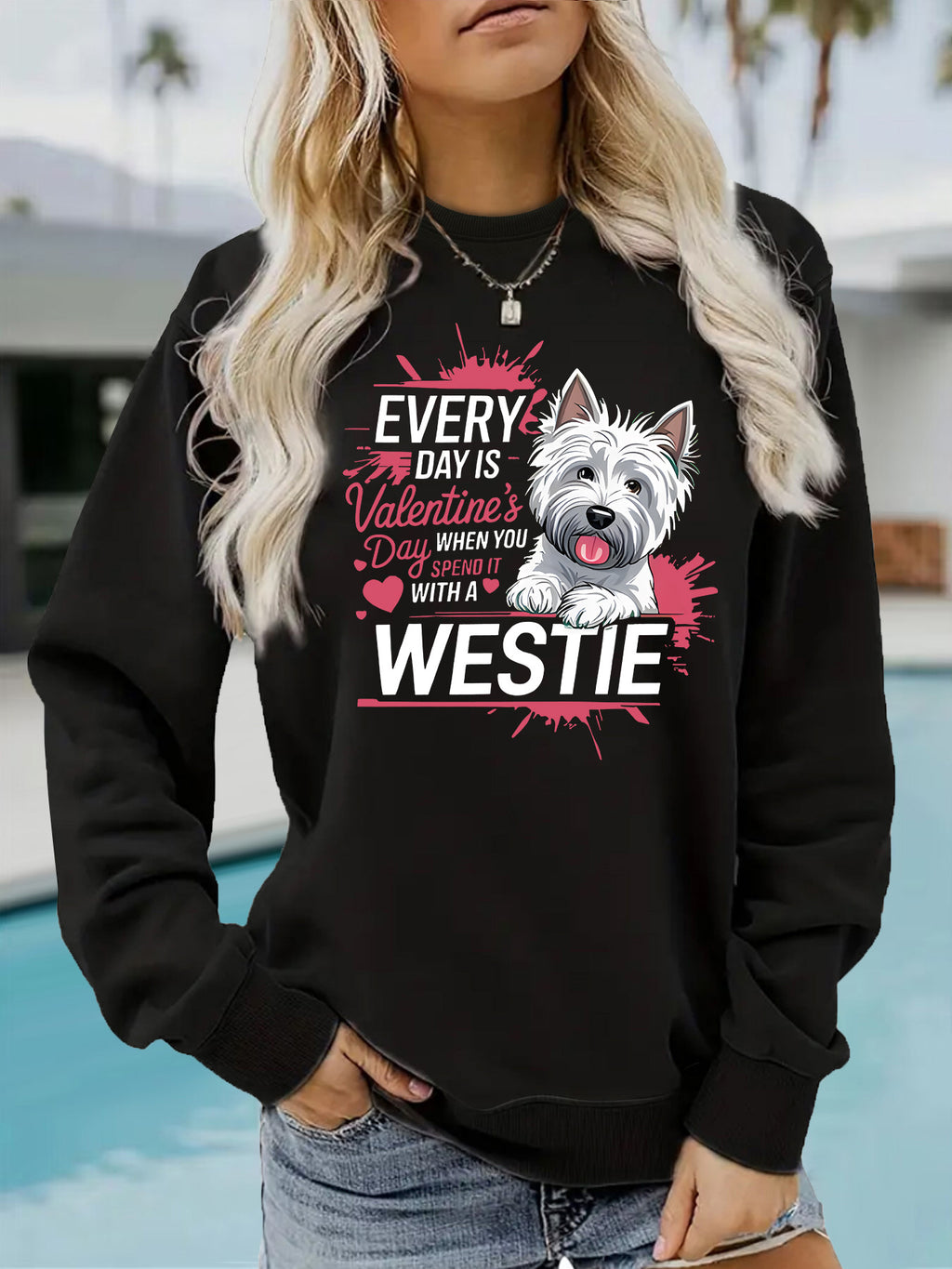 West Highland White Stem Love Printed Round Neck Velvet Hoodie