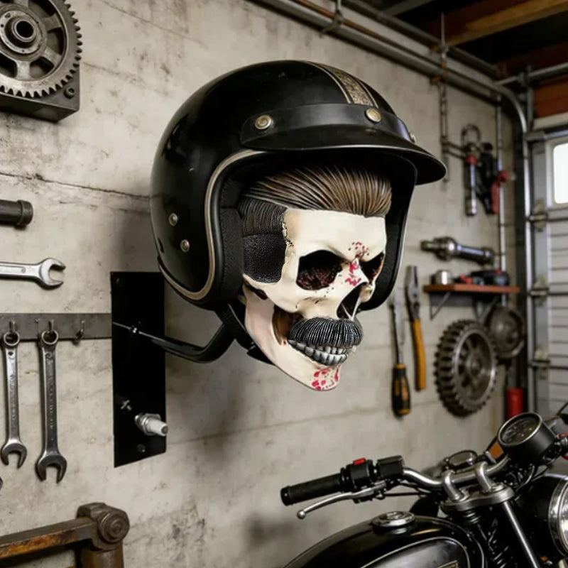 Antique Skeleton Helmet Wall Mount – Resin Motorcycle Helmet Holder, Gothic Bike Decor, Novelty Gear Storage Display Rack