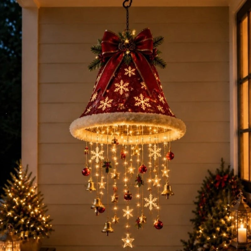 Lighted Santa Hat Hanging Chandelier – 3 Styles Warm LED Christmas String Lights with Festive Ornaments, Holiday Lighting Decor