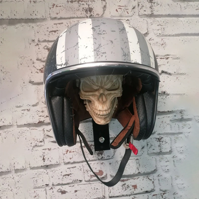 Antique Skeleton Helmet Wall Mount – Resin Motorcycle Helmet Holder, Gothic Bike Decor, Novelty Gear Storage Display Rack