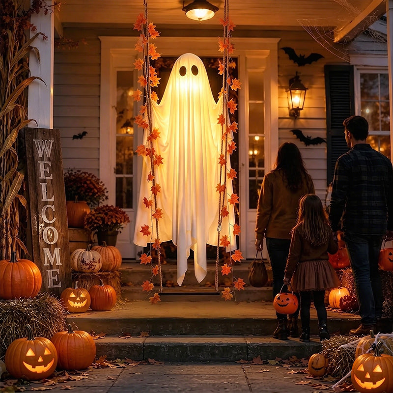 LED Luminous Hanging Swinging Ghost – Adjustable Brightness, Remote Control Halloween Yard Flying Ghost Decoration
