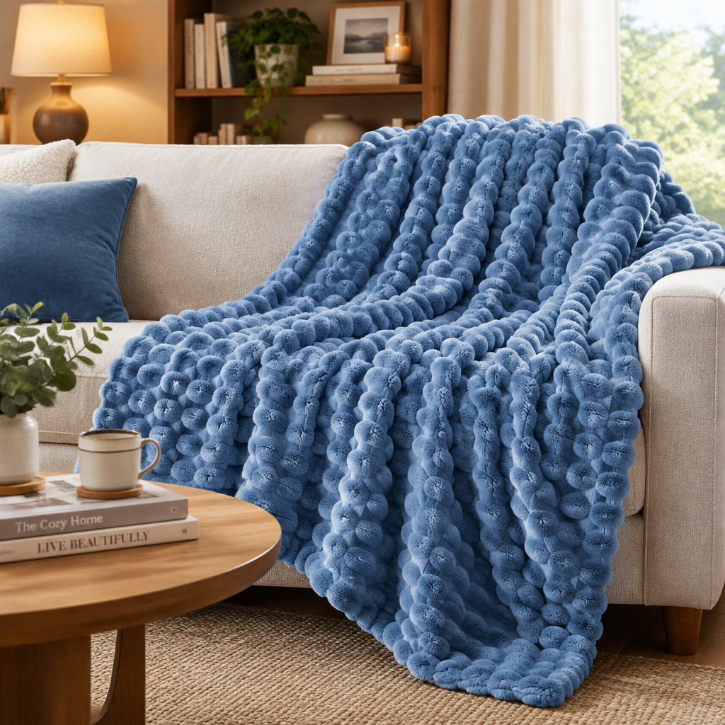 Blue Bubble Velvet Blanket