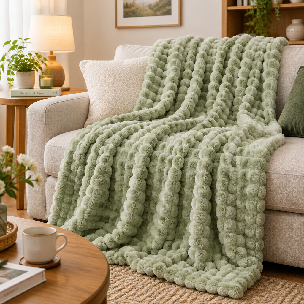Light Green Bubble Velvet Blanket