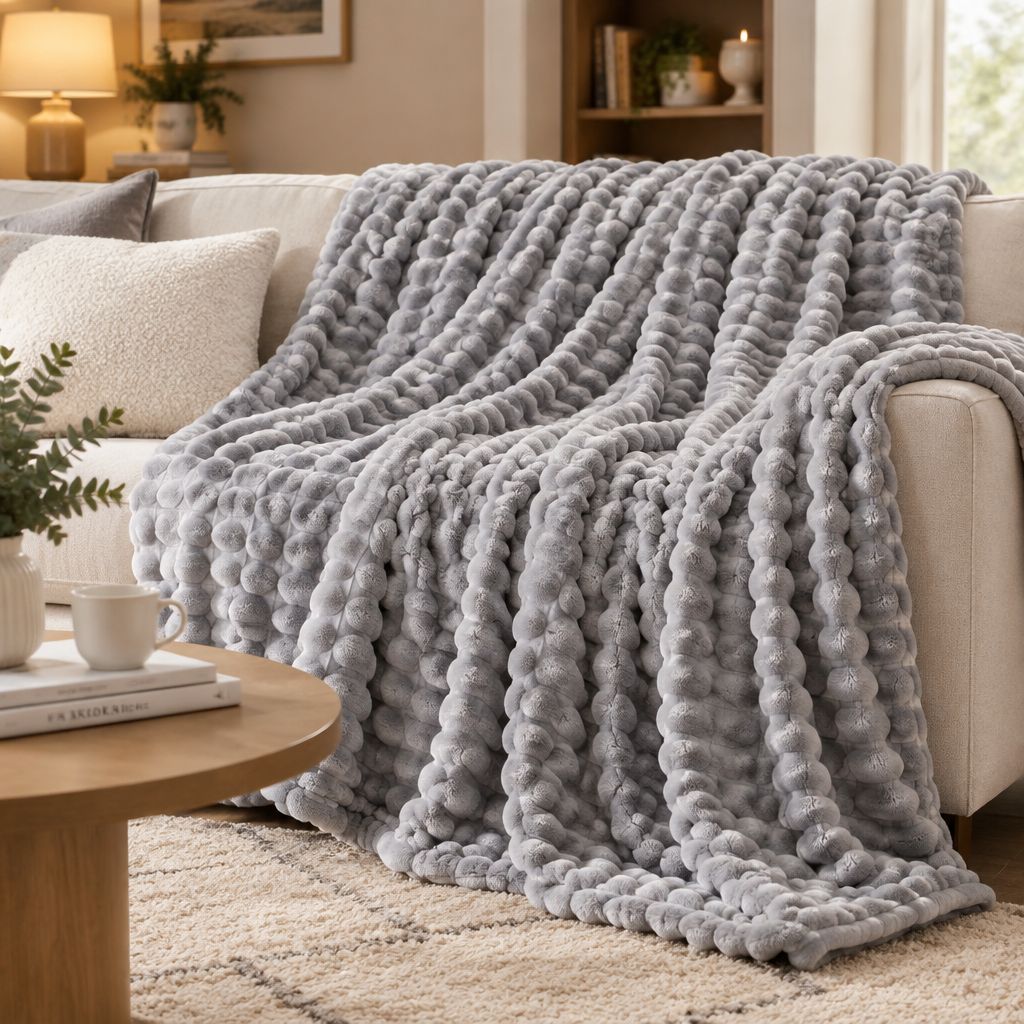Silver Grey Bubble Velvet Blanket