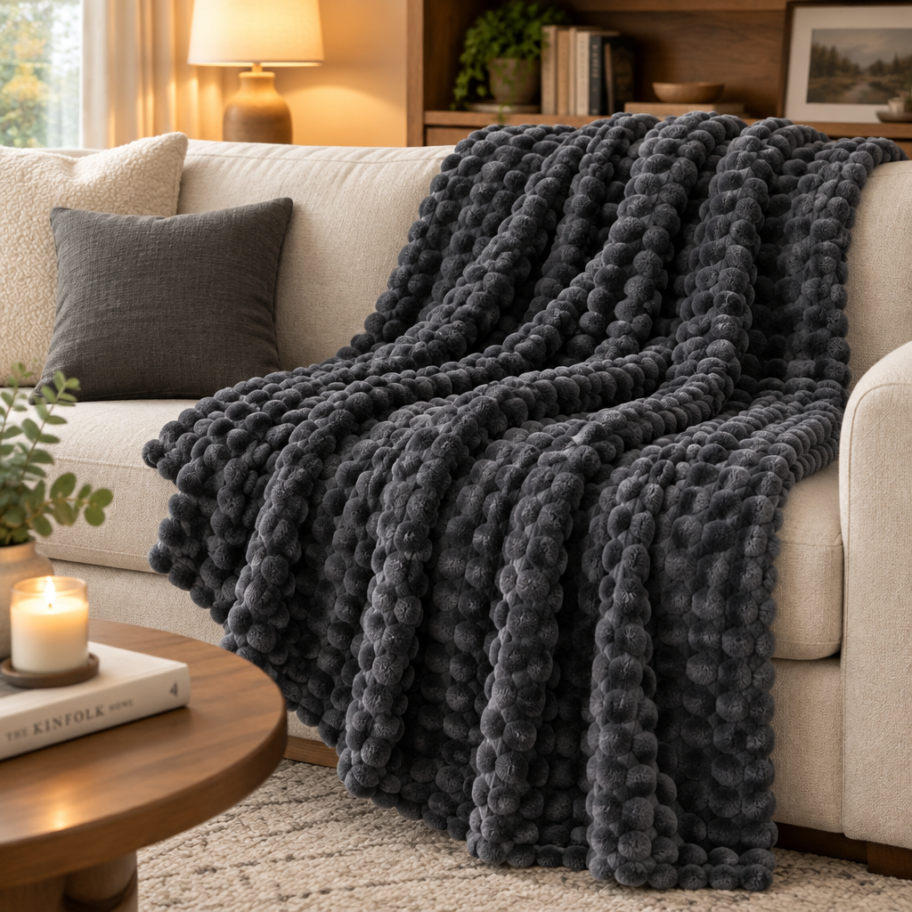 Dark Gray Bubble Velvet Blanket