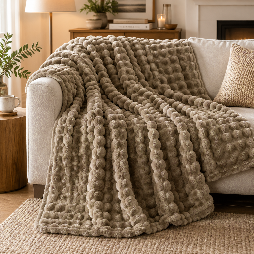 Khaki Bubble Velvet Blanket